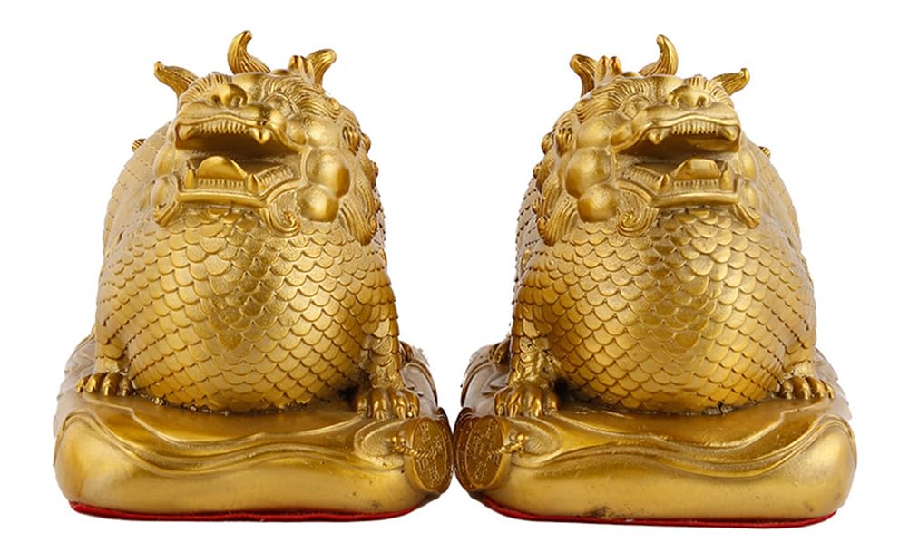 NHDVDVAV Brass Feng Shui Pi yao Statue,A Pair Pixiu Figurine Sculpture Home Office Decoration Tabletop Decor Ornaments for Wealth and Success Good Lucky Gifts