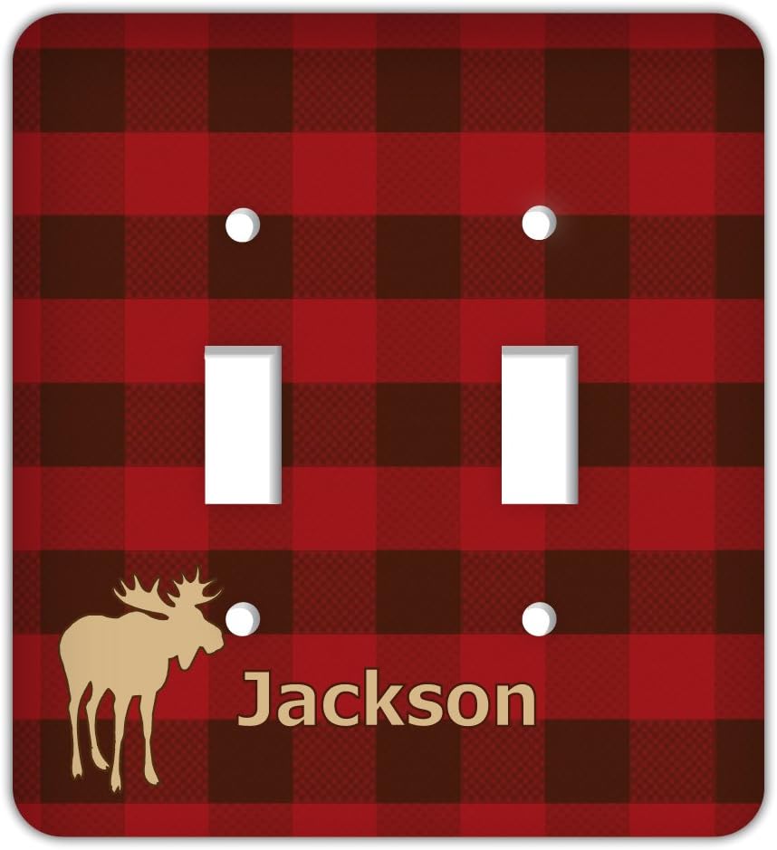 Drama Decor Personalized Rustic Plaid Trendy Printed Double Switchplate Cover, Red