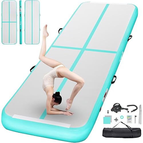 FBSPORT Inflatable Air Gymnastics Mat Training Mats 4/8 inches Thickness Gymnastics Tracks for Home Use/Training/Cheerleading/Yoga/Water with Pump