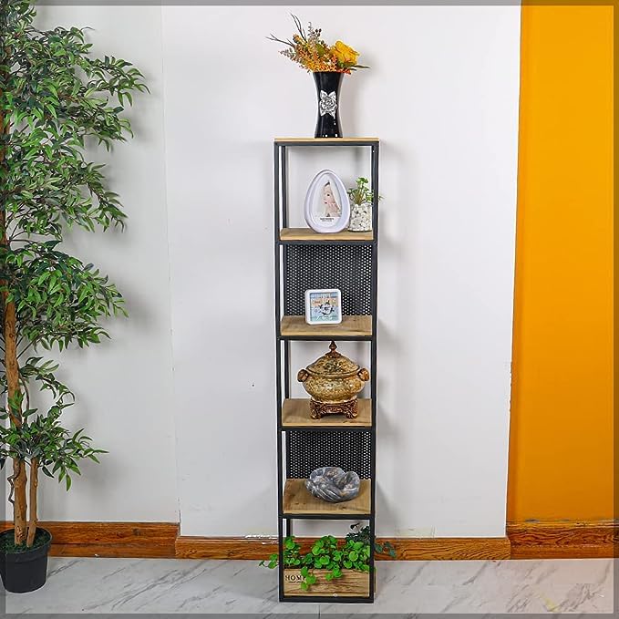 YATAI Wooden Bookshelf, 6 Tier Bookcase Storage Shelves, Tall Book Rack Shelving Unit with Metal Frame, Multipurpose Storage Adjustable Shelves Plant Stand for Home Office Bathroom Kitchen Living Area