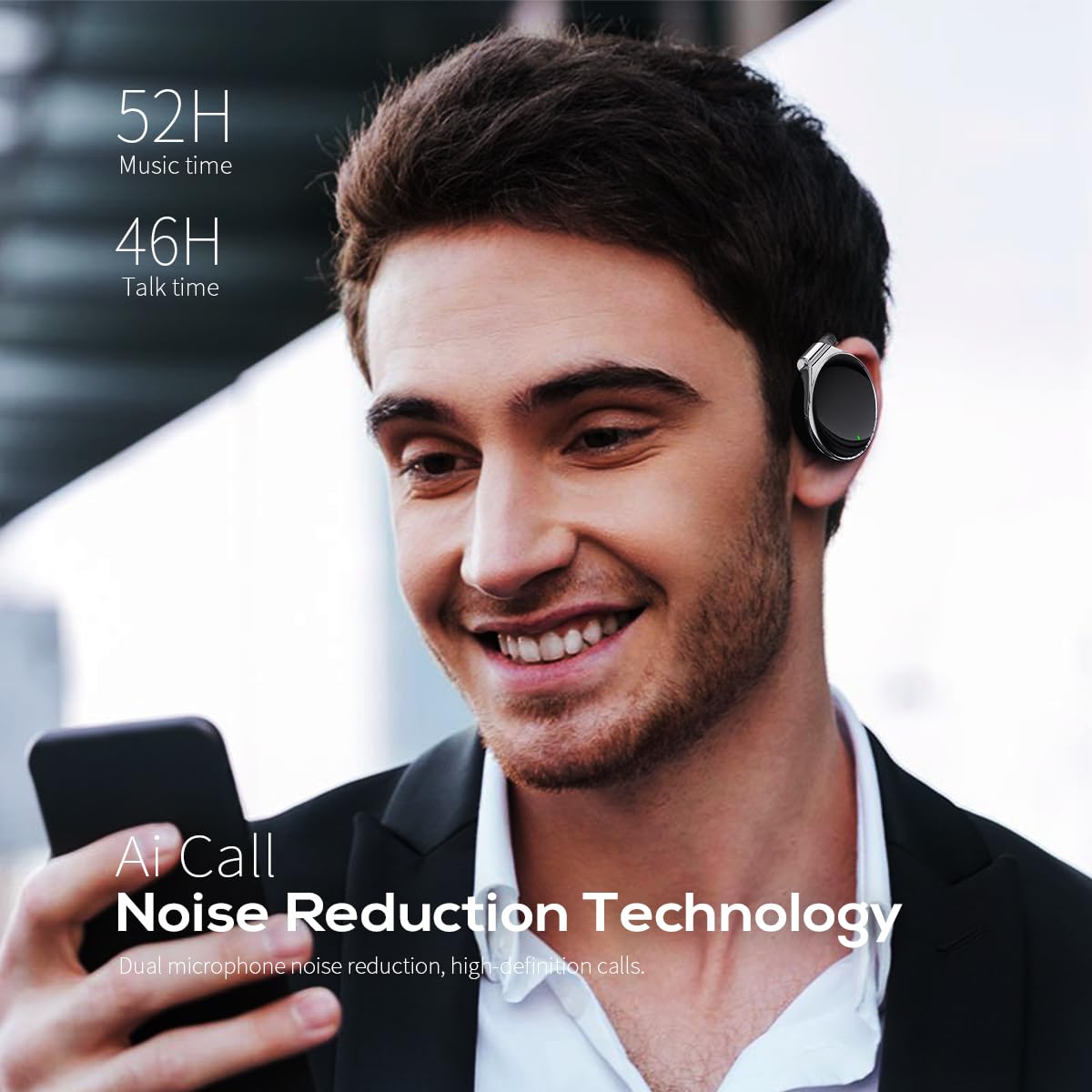 Open Ear Kopfhörer mit Mikrofon Bluetooth 5.4-52 Std Spielzeit, Kabelloses Over Ear Kopfhörer für Sport, Verbindung mit 2 Geräten, Clip On Design für Büro