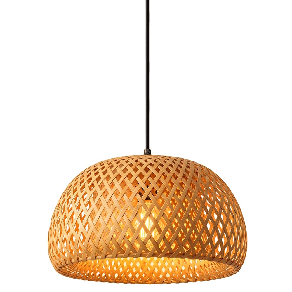 CJSLXGBL Hand-Woven Bamboo Hanging Lighting Fixtures Boho Light Fixture E27 Ceiling Hanging Light Vintage Chandeliers Coastal Pendant Light Farmhouse Lampshade For Dining Room Kitchen Island Hallway