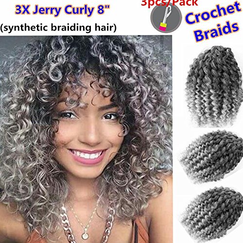 EUNICE Hair 3u00a0Packs Marly Bob Kinky Curl Pelo garantía: Crochet de trenzas, 20,32u00a0cm (8u00a0pulgadas), lockig Ondulado (3u00a0Bündel/paquete)