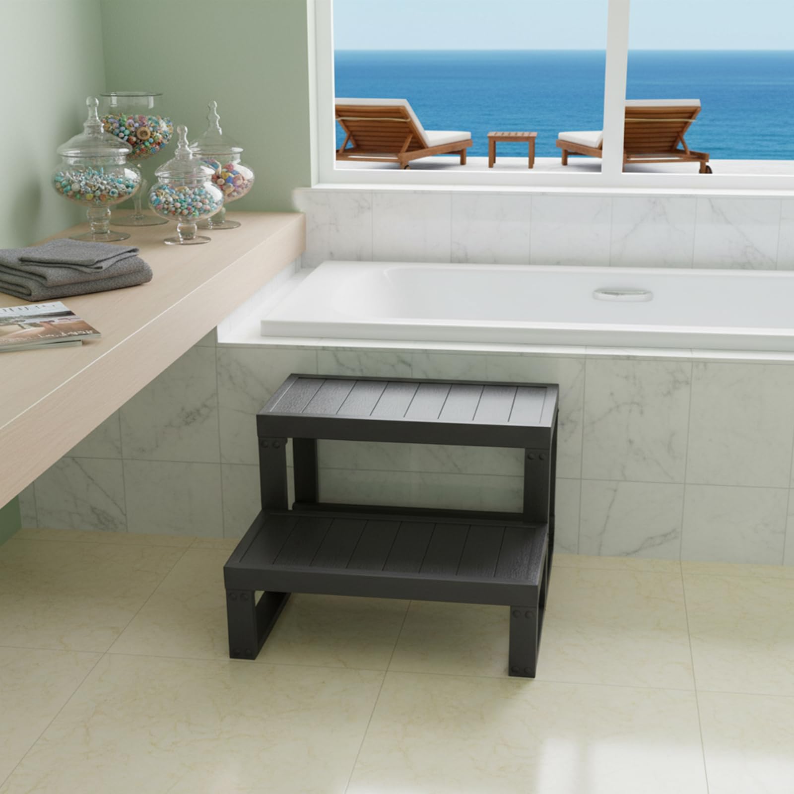 Whirlpool - Escalón para exteriores para bañera o bañera, fácil acceso a la bañera y al aire libre, para personas mayores y familias, 60 x 54 x 42,3 cm