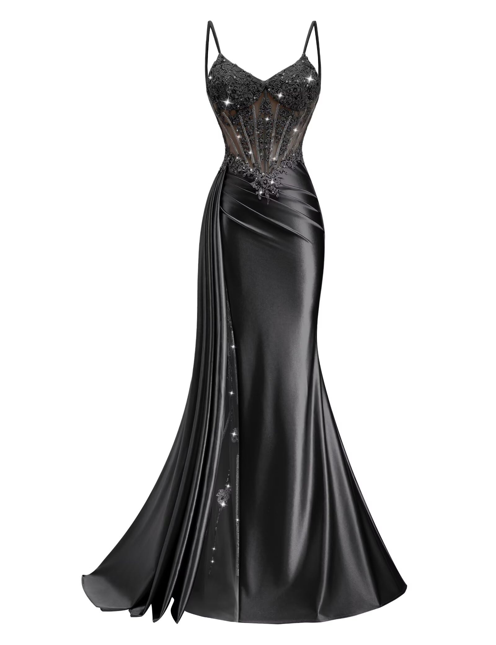 Mermaid Prom Dresses with Slit 2026 Long Beaded Satin Formal Evening Dress