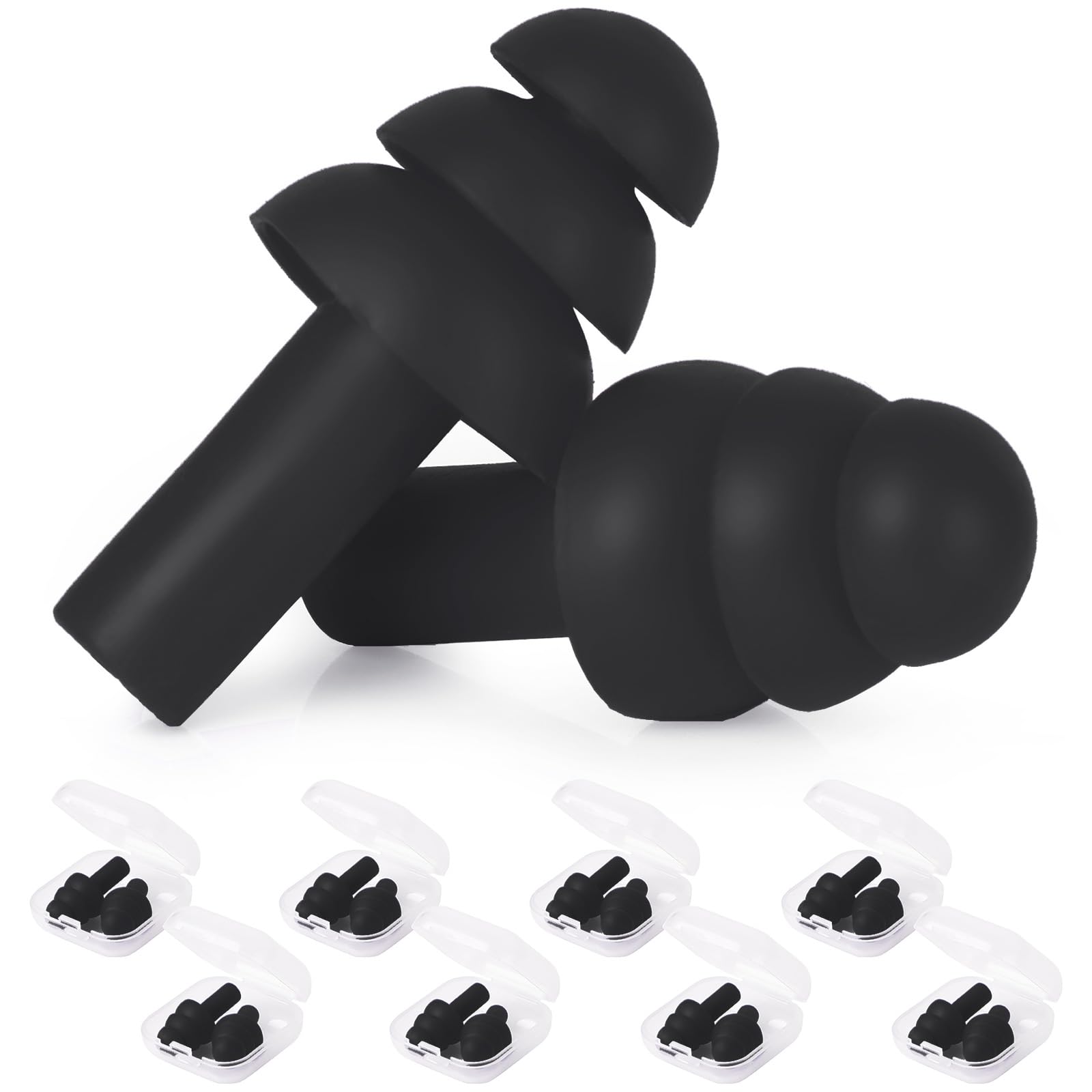 24 Paar schwarze Ohrstöpsel, NRR 29 dB, wiederverwendbare Silikon-Ohrstöpsel mit Kunststoffhüllen, weiche Schaumstoff-Ohrstöpsel zum Schlafen, Geräuschunterdrückung, Konzerte, Schießen, Schwimmen,