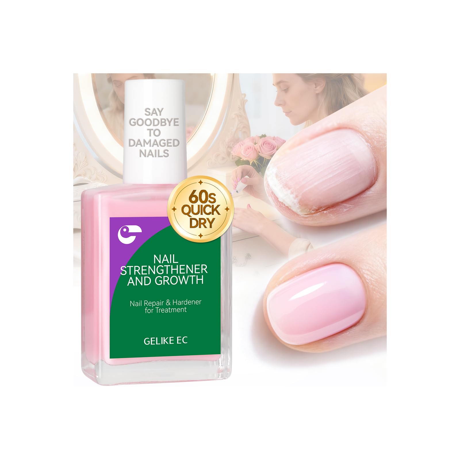 Nail Strengthener and Growth Polish for Women: Milky Pink 15ml Nail Hardener Extra Strong and Growth for Damaged Nails - 6 in 1 Protein Ridge Filler for Home Salon Use - Women Housewife DIY Enthusiast