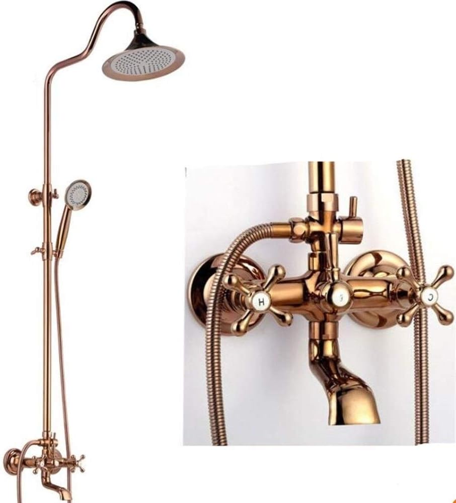 Handheld Shower Head Kit Wall-Mounted Rose Gold Rain Shower System with 3 Functions Bathroom Showerheads