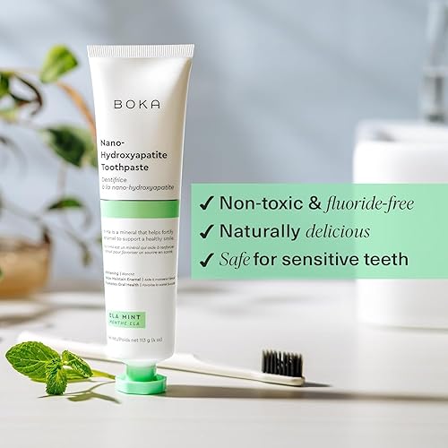 Miniatura 2 de Boka Ela Mint - Pasta de dientes blanqueadora natural, nano-hidroxiapatita para remineralización, sensibilidad y blanqueamiento, sin fluoruro,