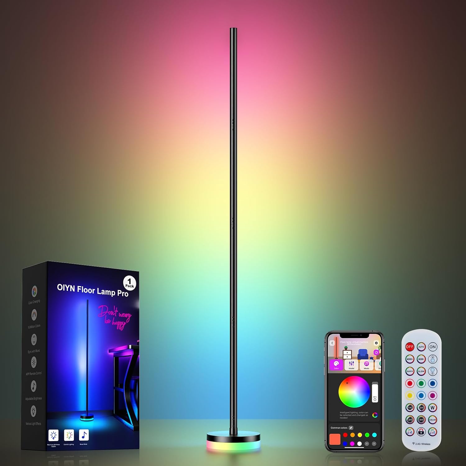 Corner Floor Lamp, RGBICW LED Corner Lamp with 1300lm Smart Modern Floor Lamp,App & Remote Control,Music Sync,Color Changing Standing Lamp for Bedroom Living Room and Gaming Rooms 1 Pack