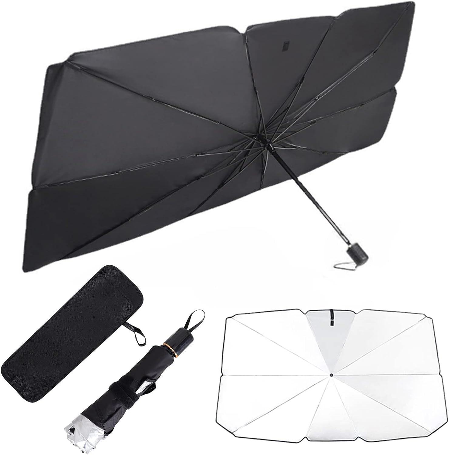 PLUS HOME Protector Solar de Polietileno con Película de Aluminio - Instalación con Ventosas y Gomas Elásticas - Protección UV para Parabrisas Delantero.Paraguas DE Parasol 60x130cm