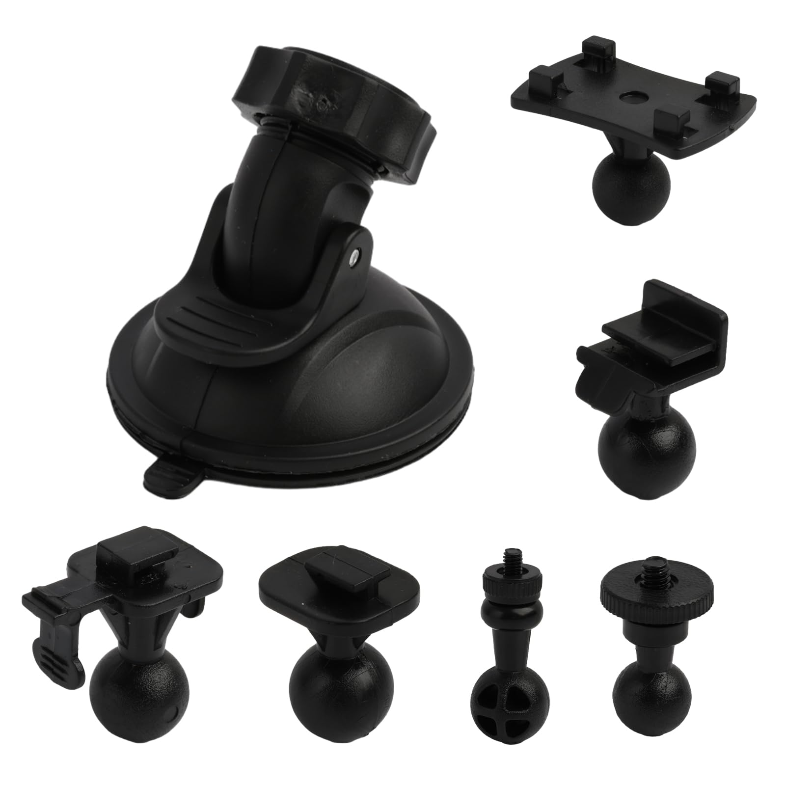 Supporto da Auto con Ventosa per Cruscotto e Parabrezza, Compatibile con Dash Cam, GPS e Action Camera, con Adattatore a 6 Tipologie e Rotazione a 360 Gradi, Buona stabilità Visione Grandangolare