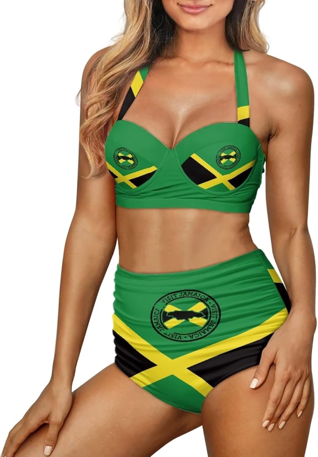 Fashion Women Two Piece Bikini Set Sexy Halter Top Swimsuits Quick Drying High Waist Swimwear