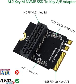 Mustpoint M.2 NGFF nvme SSD to M.2 Key A/E Adapter (Vertical Installation) for 2280 Type SSD