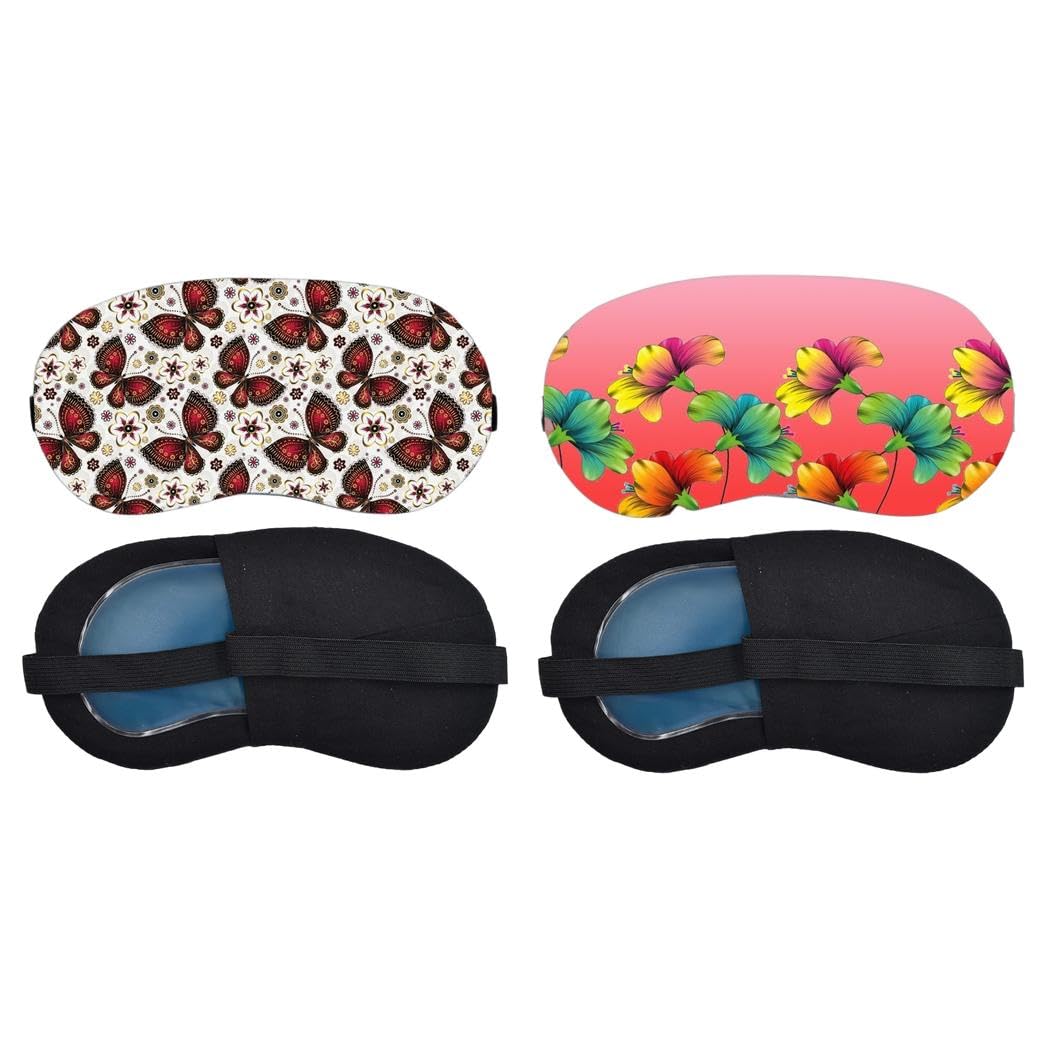 spitomex red floral butterfly pattern, tropical hibiscus sleeping mask combo, soft comfortable light-blocking eye cover for women, men & kids, reusable blindfold for night sleep, nap (pack of 2)