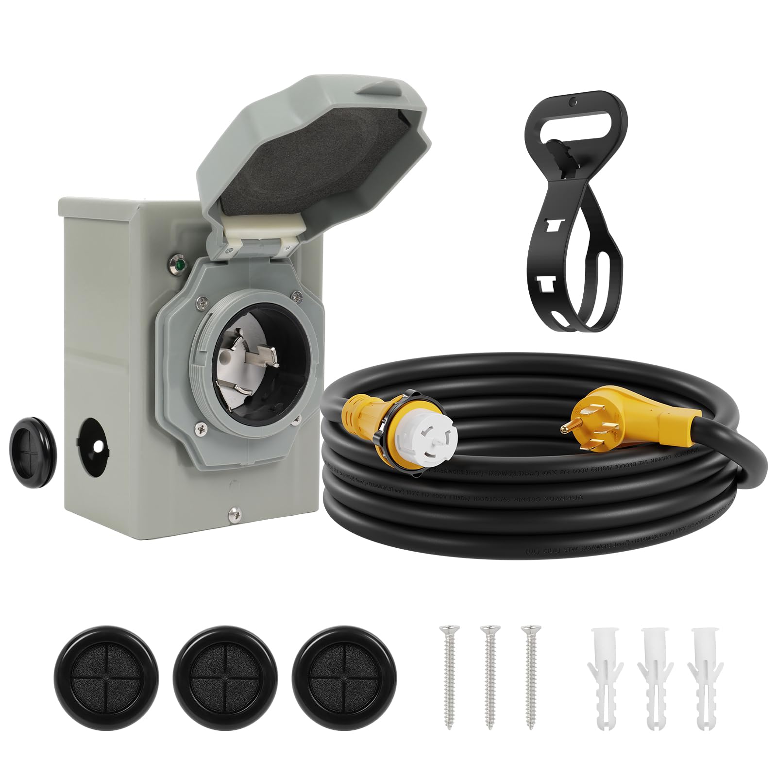 50AMP 20 FT Generator Cord and Power Inlet Box, NEMA SS2-50P Pre-Drilled Generator Power Inlet Box with LED Power Indicator, 14-50P to SS2-50R