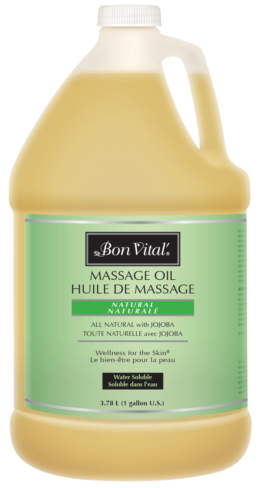 Bon Vital Naturale Massage Oil Made with Natural Ingredients for an Earth-Friendly & Relaxing Massage, Revives and Rehydrates Dry Skin Naturally, with Green Tea Extract for Added Skin Benefits, 1 Gal