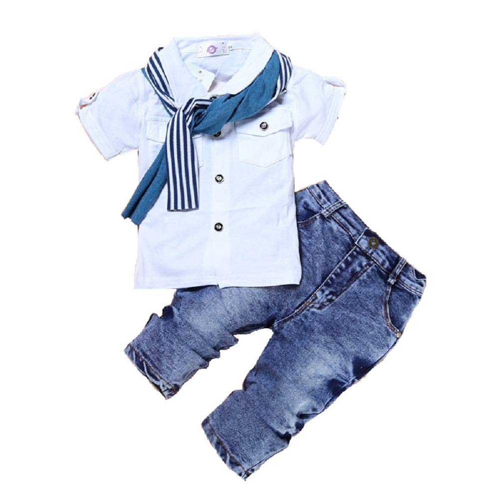 Ensemble Short Enfant Garçon 1-5 Ans - Tee Shirt Rayé Manches Courtes Et Salopette - Chic Décontracté Été