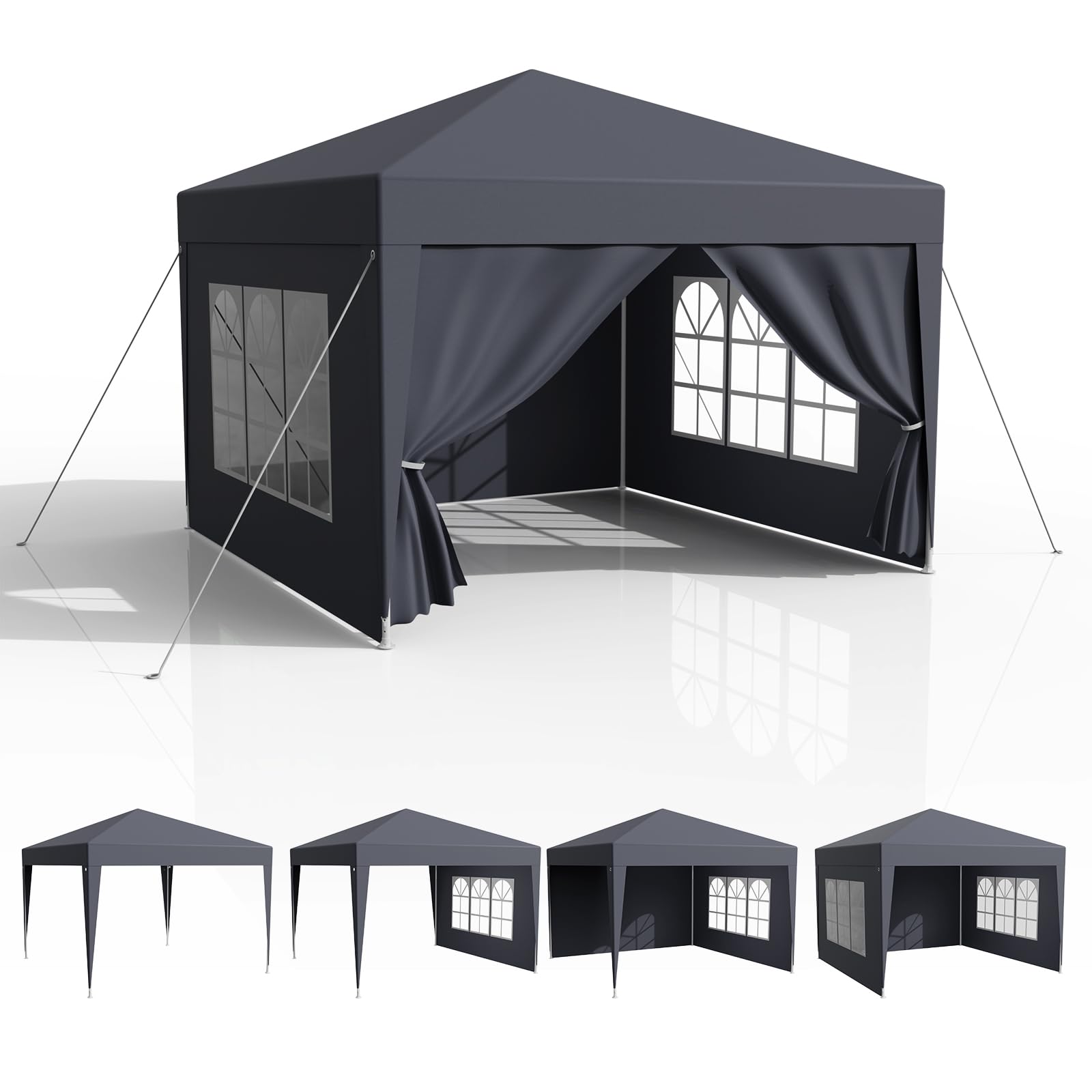 Tonnelle de Jardin 3x3, Pergola PE Imperméable avec 4 Parois Latérales, UV 50+, Tente de Fête, Auvent en Acier, Anthracite