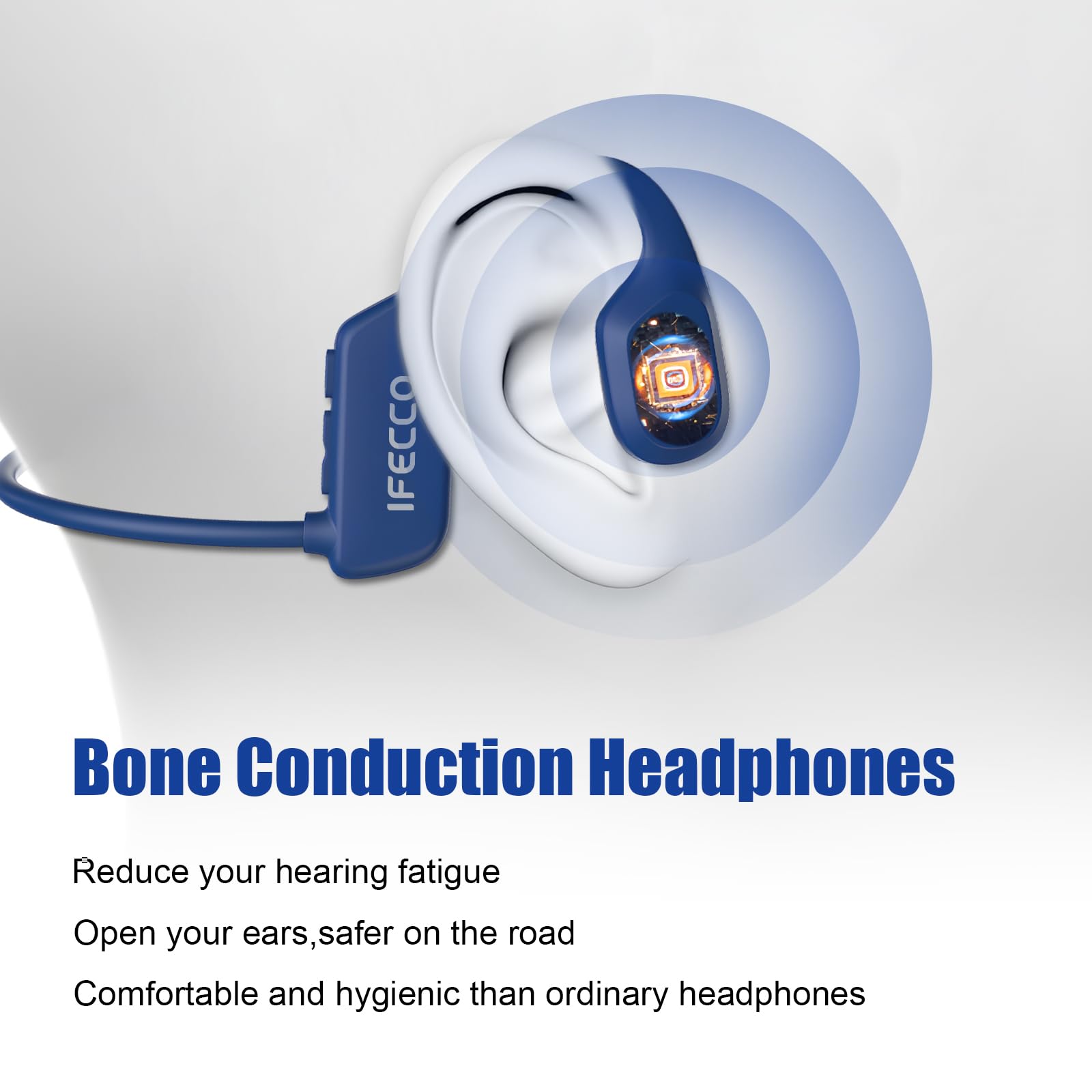 IFECCO Casque à Conduction Osseuse Bluetooth 5.2 - Casque de Natation Etanche sous l'eau,IP68 Etanche Écouteurs de Sport sans Fil avec 8Go MP3 pour Course à Pied,Natation,Cyclisme