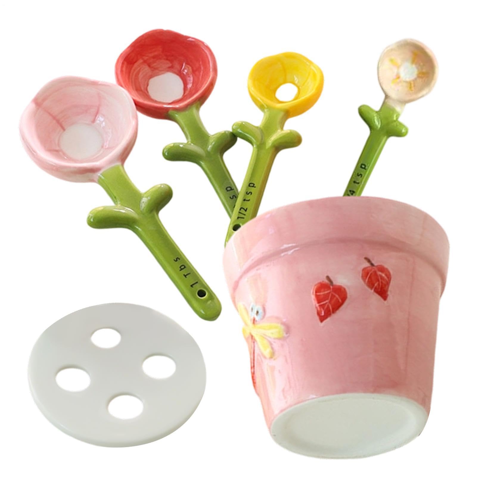 Cuillères doseuses en céramique florale pour pâtisserie et café