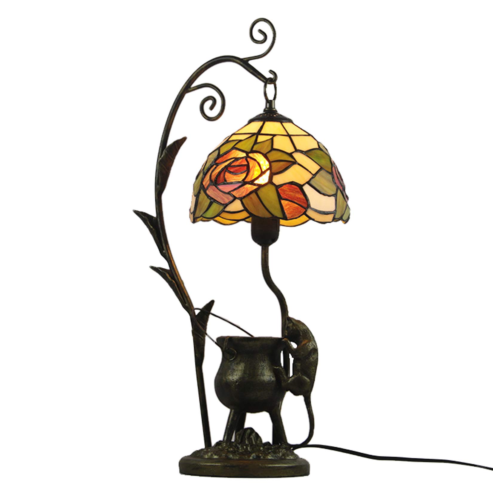 GDLight Tiffany Style Kreative Tischlampen Pastoral Rose Buntglas Schreibtischlampe Harz Cartoon Maus Base Nacht Leselampe für Kinderzimmer Wohnzimmer Schlafzimmer Cafe Bar