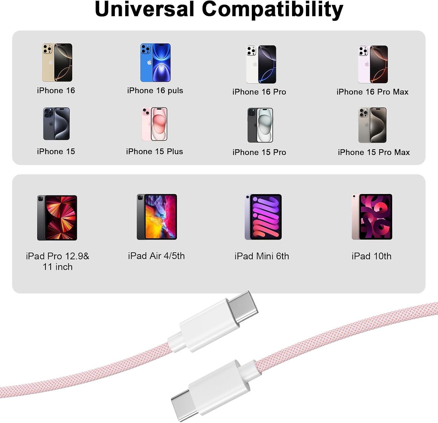 [Certificado MFi] Cabo de carregamento USB C para USB C de 3,5 m para iPhone 16/16 Plus/16 Pro/16 Pro Max/15/15 Plus/15 Pro/15 Pro Max/Galaxy/Pixel, pacote com 2 cabos de carregamento 60W tecido para