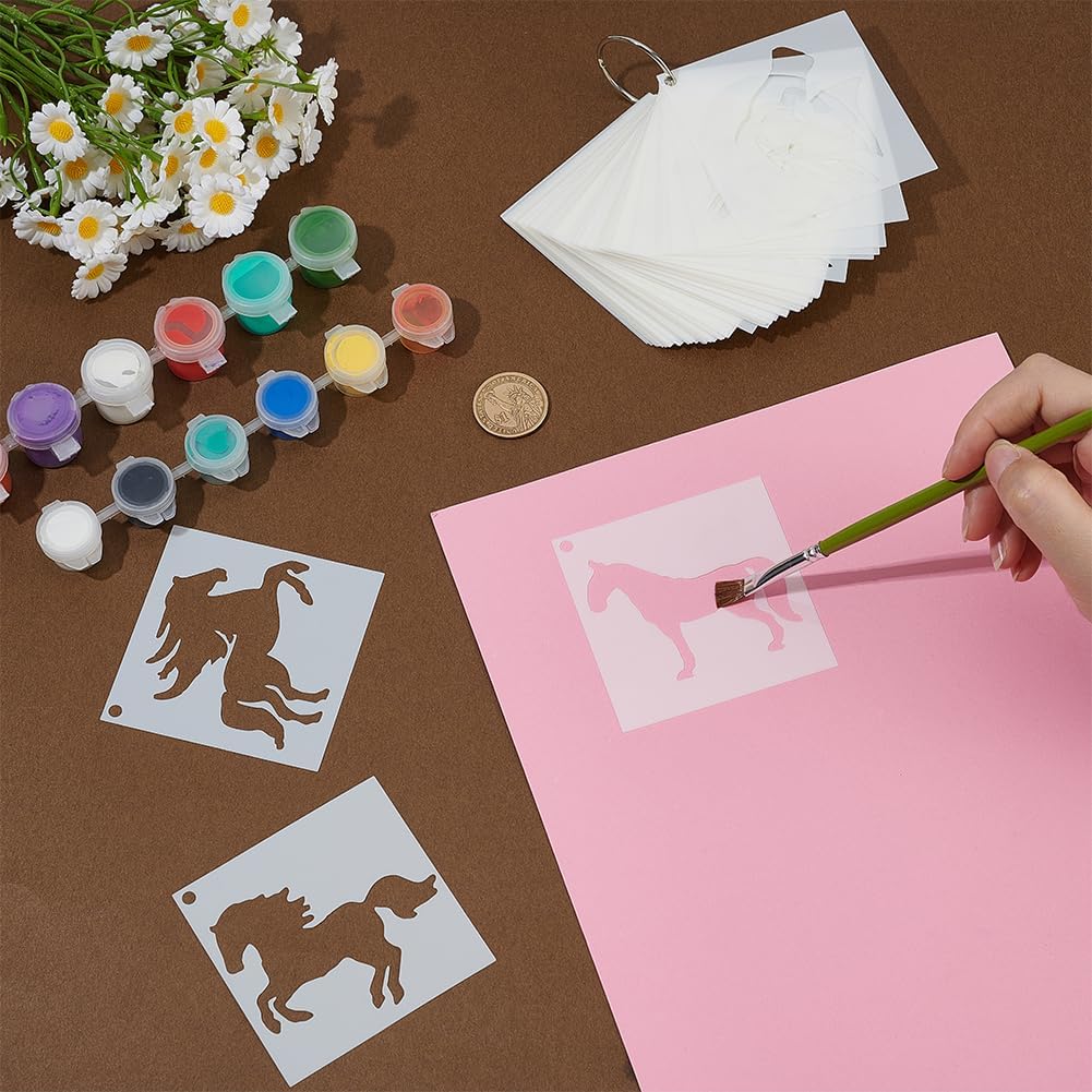 65Pcs Horse Stencils for Painting On Wood Reusable 3 Inch White Horse Stencil for Craft Ornament Paint Template Plastic DIY Crafts Hollow Stencils for Wood Wall Fabric Rock Signage