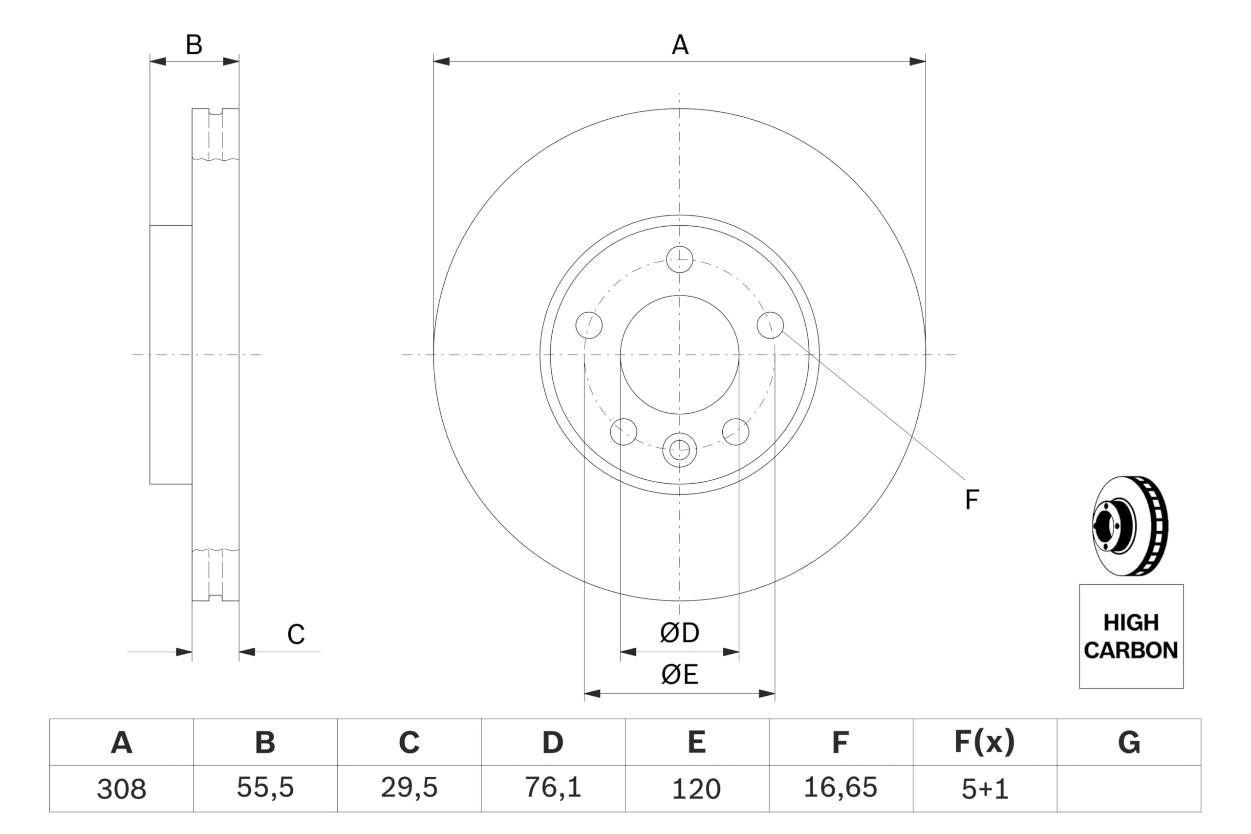 BOSCH Disco Freno BD1078 - Disco Freno Solido di 308mm - Asse Anteriore - Conforme al regolamento ECE-R90 - Lunga Durata, Anticorrosione Avanzata - 1 Disco