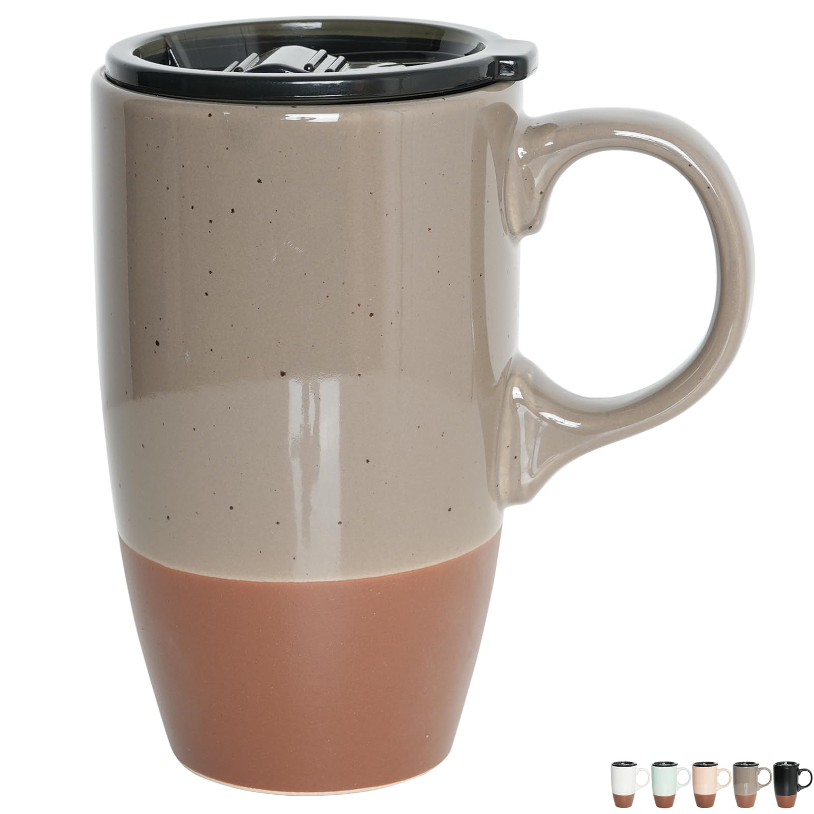 Amazon.com: Bosmarlin Ceramic Travel Coffee Mug with Handle and Lid, 18 oz,  Portable Coffee Cup for Car Cup Holder, Microwave and Dishwasher Safe  (Grey) : Home & Kitchen