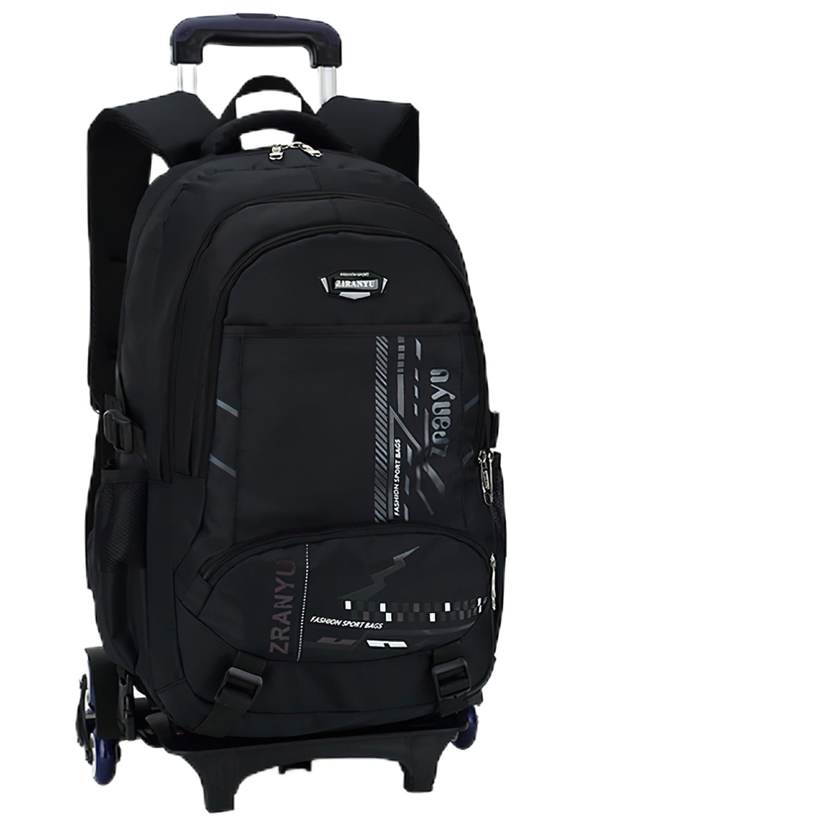 Voici et Voila Mochilas Escolares con Ruedas Carro para Mochilas Escolares Niña Niños Grande Trolley Mochila Bolsas Escolares 6 Ruedas Mochila Infantil Negro 33x21x52cm