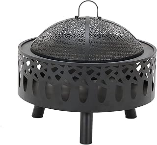 Garden Fire Pit Outdoor Fire Pit, with Charcoal Fork/Charcoal Grid/Mesh Cover,Heater BBQ Grill Camping Bonfire Grill Barbecue Rack