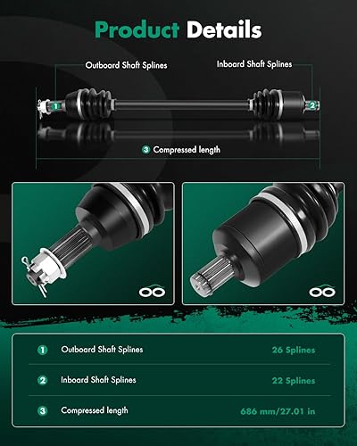 Vista 1022 de SCITOO 1333081 1333947 Eje CV trasero izquierdo derecho para 2016-2020 para Polaris General 1000 2017-2020 para Polaris General 4 1000 2015-2018