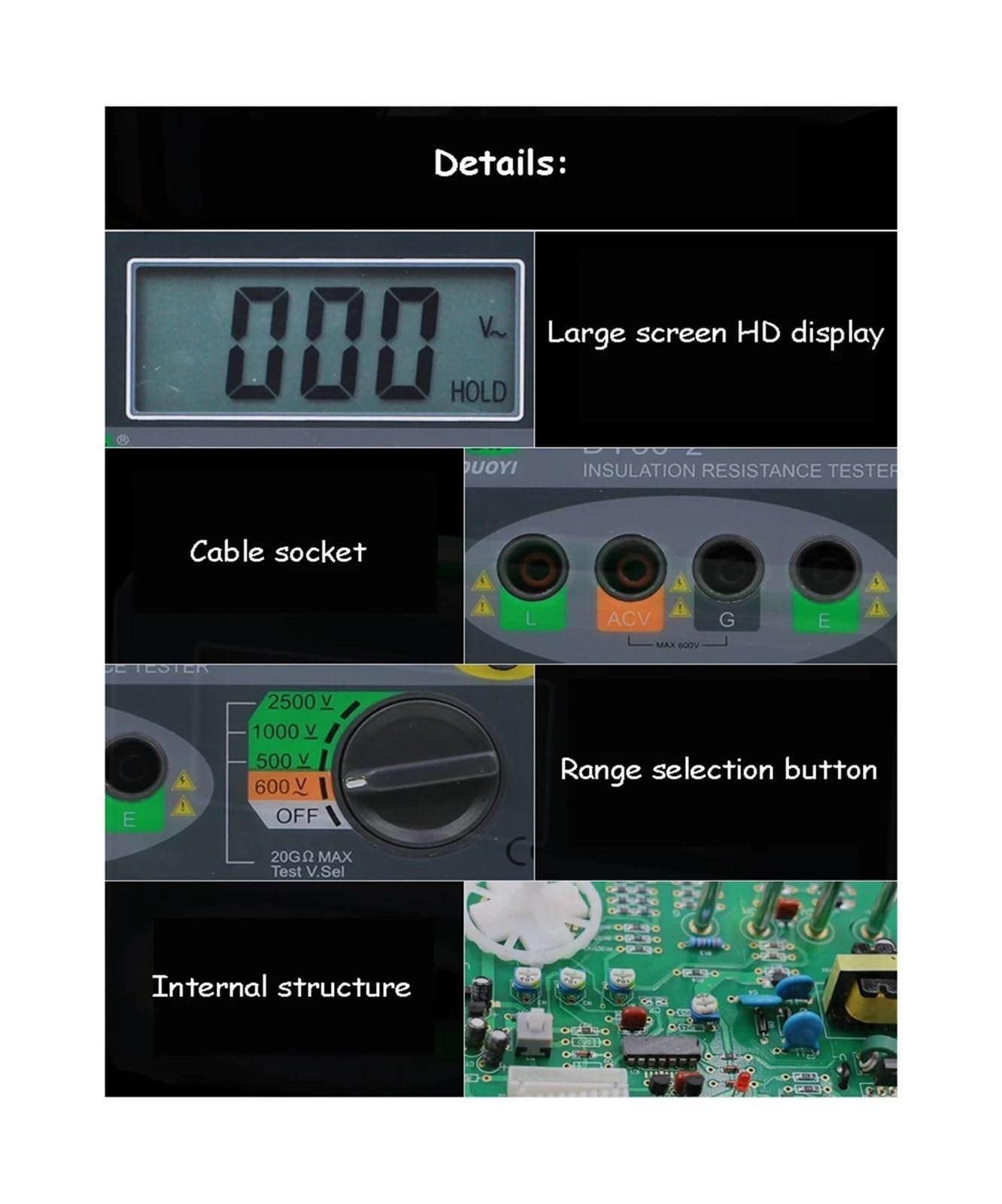 Tester di Resistenza di Isolamento con Display Digitale Megaohmetro 2500V Rilevatore Macchina di Prova DY30-1