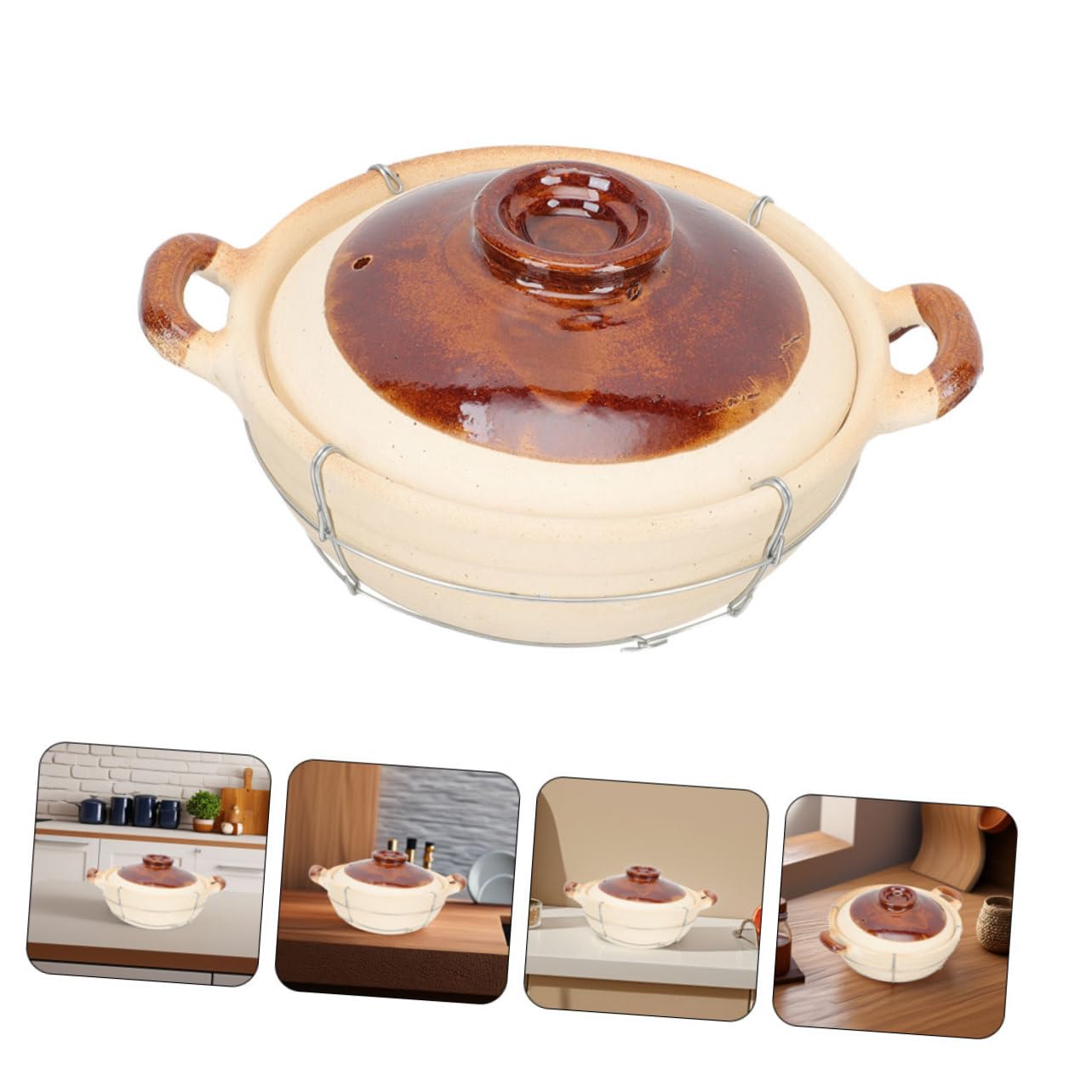 TOYANDONA 2 piezas Cazuela de Barro con Tapa Resistente Altas Temperaturas para Estofados y Sopas Olla de Arcilla Versátil para Horno de Unidades con Mango para Cocina Casera