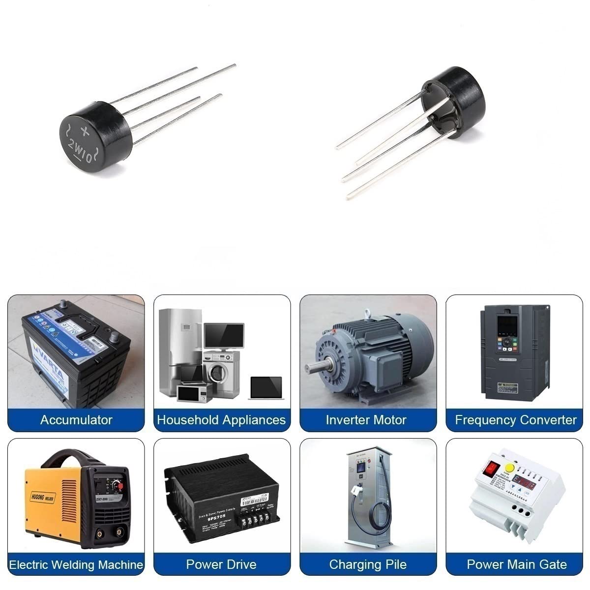 Produktbild von 20 Stück Chanzon 2W10 Brückengleichrichter 2A 1000V – Einphasen Vollwellengleichrichter, Silizium, Für Leiterplatten