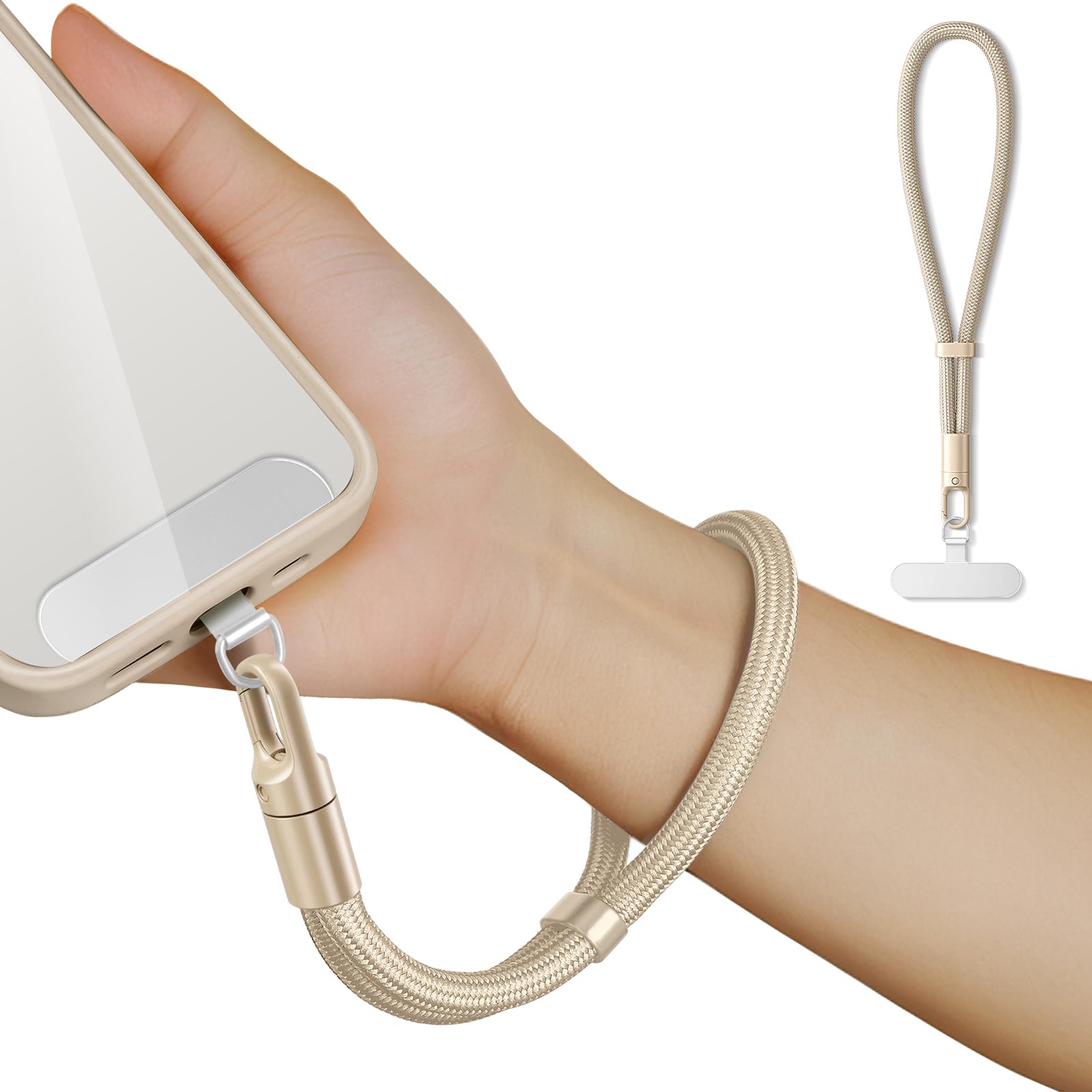 Lanyard for Phone, Self-Locking Phone Wrist Strap with 0.4mm Ultra-Thin Clip & 360° Hook, Anti-Drop Strap (Camel)