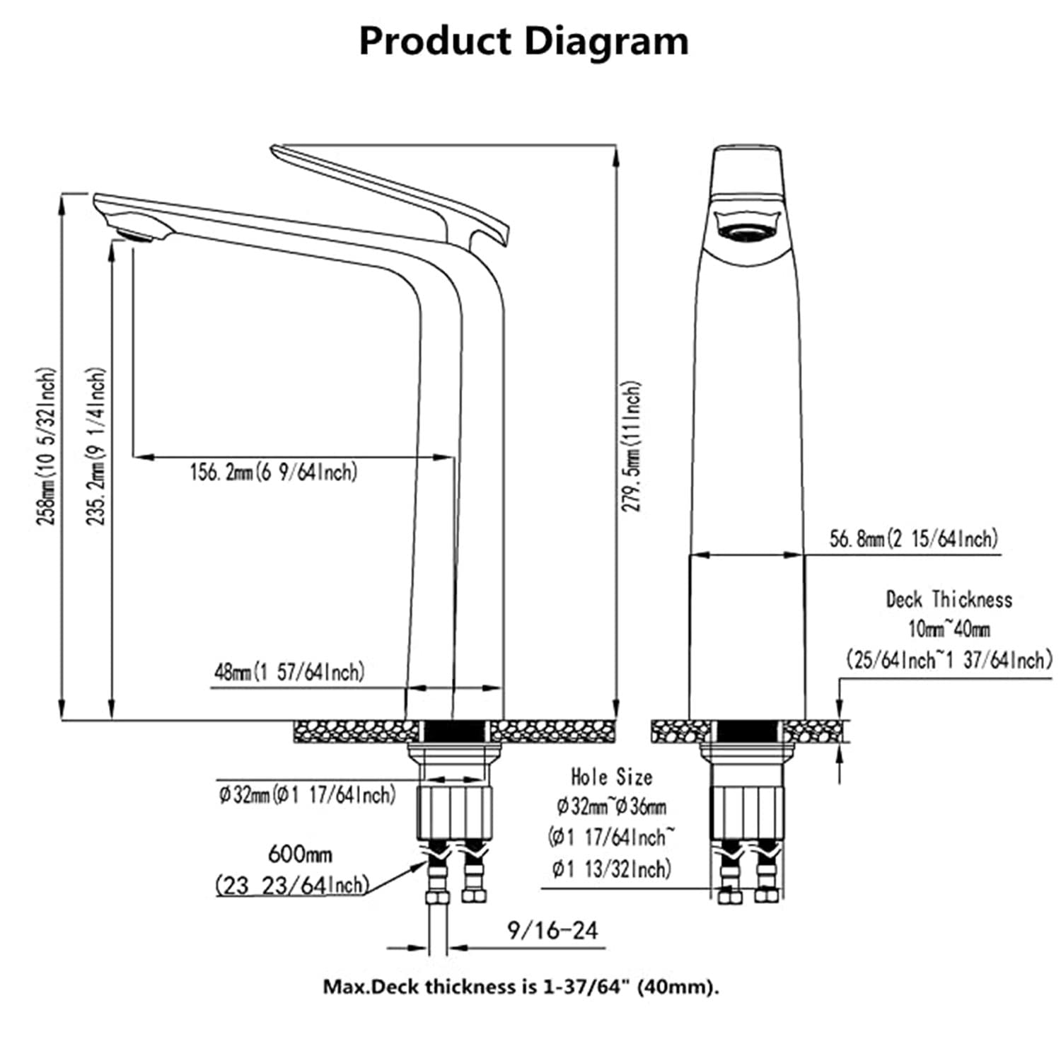 TOCALOCA Tall Bathroom Faucets Brushed Gold One Hole Single Handle Lever Faucet for Vessel Bowl Sink Premium Brass — view 8