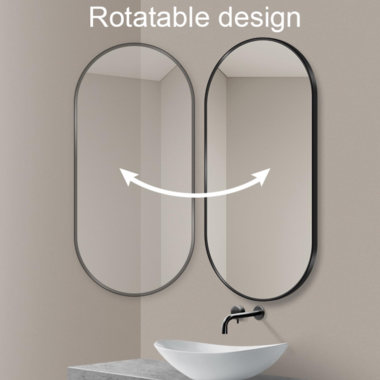 Regulowane lustro narożne montowane na ścianie - nowoczesne owalne lustro łazienkowe z obrotową konstrukcją HD Reflection zajmująca mało miejsca aluminiowa rama w kolorze czarnym/białym 40 x 80 cm