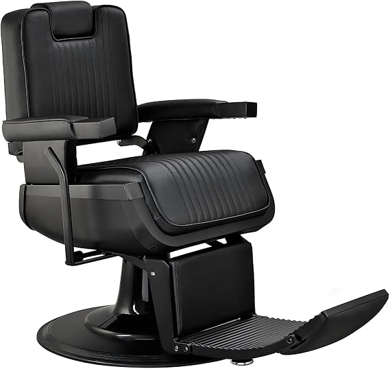 Berkeley Sherman Heavy Duty Barber Chair Reclining Seat, Hydraulic Barber Chair for Barber Shop Hair Salon, Black Frame Black Leather