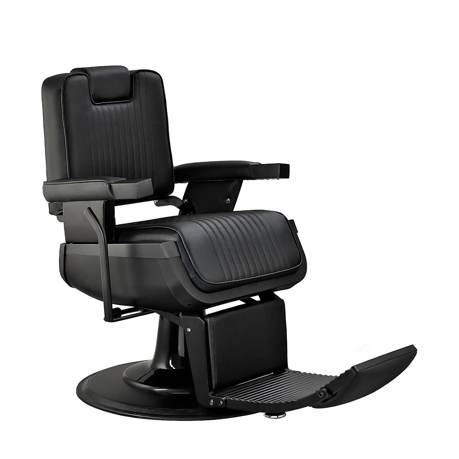 SHERMAN Heavy Duty Barber Chair Reclining Seat, Hydraulic Barber Chair for Barber Shop Hair Salon, Black Frame Black Leather