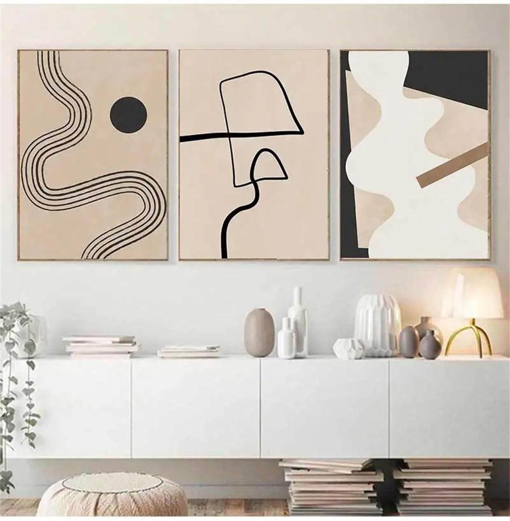 WUHBCZ Wall Posters-Abstract Vintage Line Geometric Posters and Prints Canvas Painting Modern Nordic Wall Art Pictures for Living Office Room Home Decoration-40 * 50cm/3PCS (No Frame)