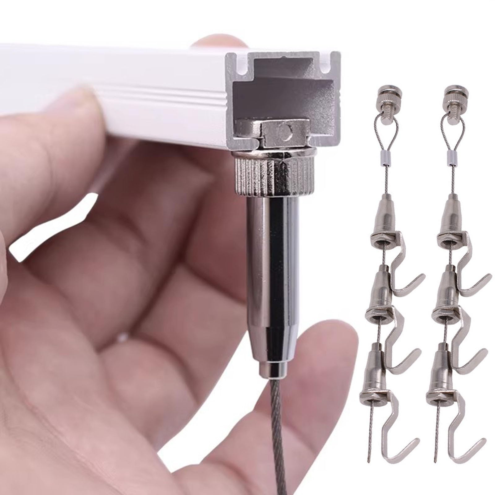 Riel Colgar Cuadros Personalizable Kit para Colgar Cuadros, Aluminio Riel para con Ganchos y Cables para Sala de Estar Y Dormitorio Sin Dañar Las Paredes(White 35"/90cm Rail,118″/3.0m Cable)