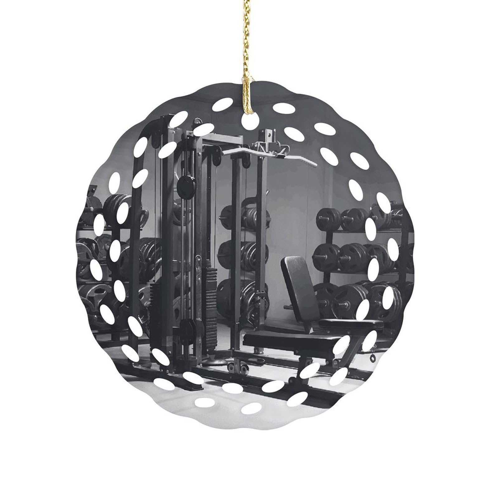 Btcowzrv Style Gym Equipment Ceramic Ornament,Round Ornaments With Hole Easy To Hang,Hanging Ornament For Wedding Party Home Window Garden Christmas Day Decor