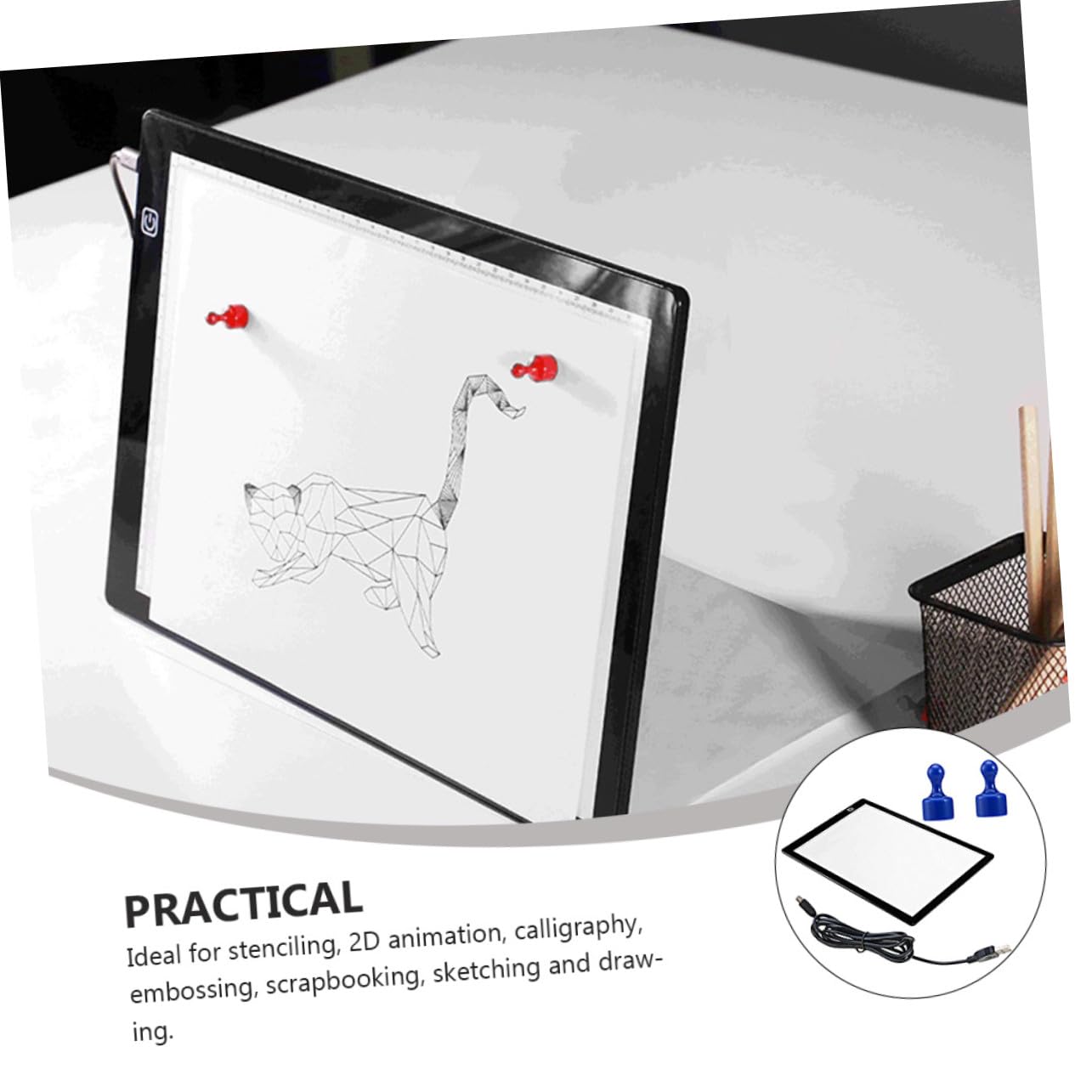 UTHCLO Table à Dessin LED A4 Blanc en Acrylique avec Câble USB et 2 Aimants, Tablette Lumineuse à Faible Consommation pour Usage Professionnel et Embossage