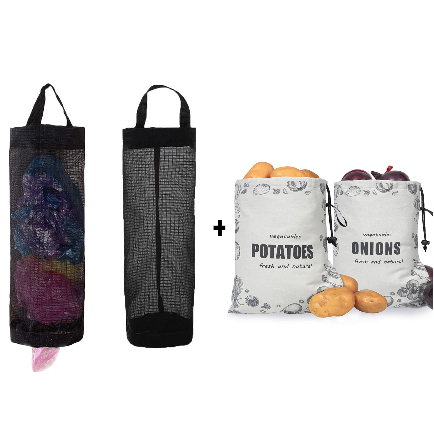 TOGETRUEPlastic Bag Holder, Drawstring Potato Onion Storage Bag for Pantry, Kitchen