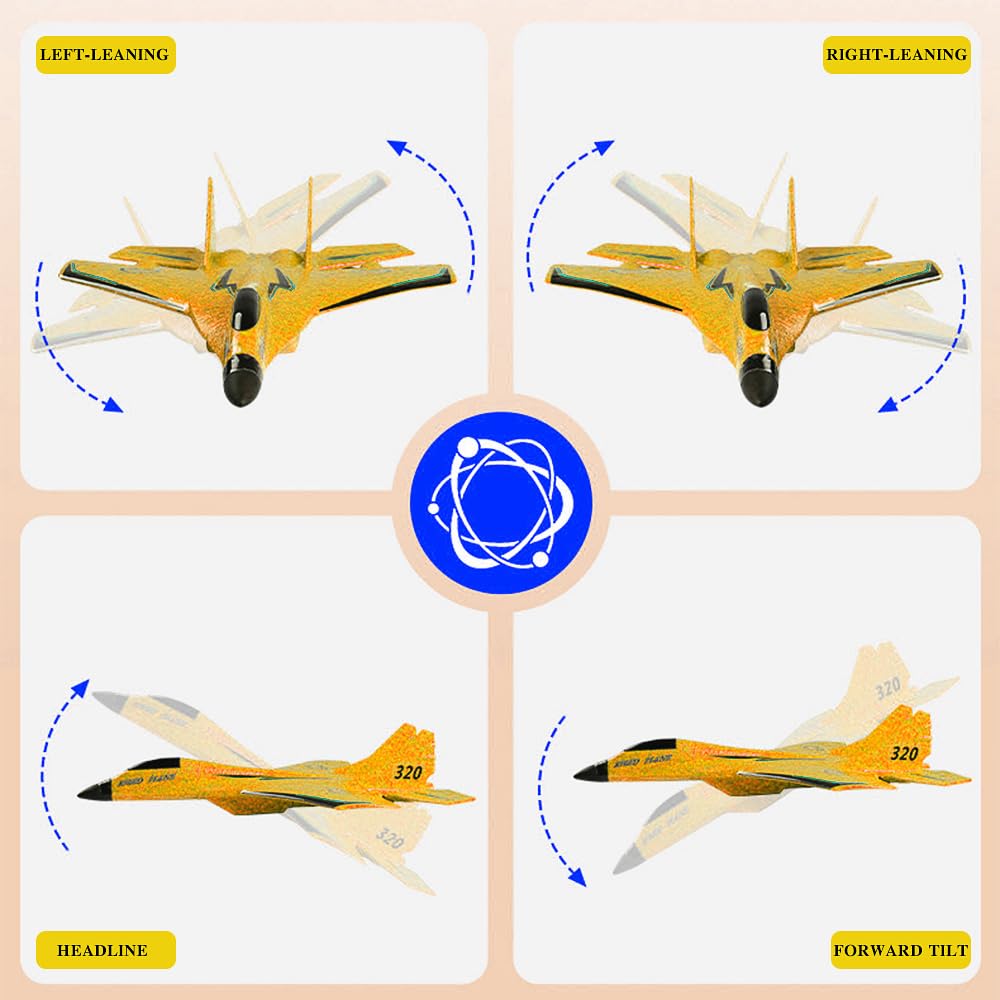 XUXLEKK F-22 RC Plane, 2.4 GHz Remote Controlled Aircraft, 3CH RC Aircraft RTF with Gyro System & LED Lights, Foam Remote Controlled Aircraft, USB Charging RCPlane for Beginners Adults (Yellow) 3