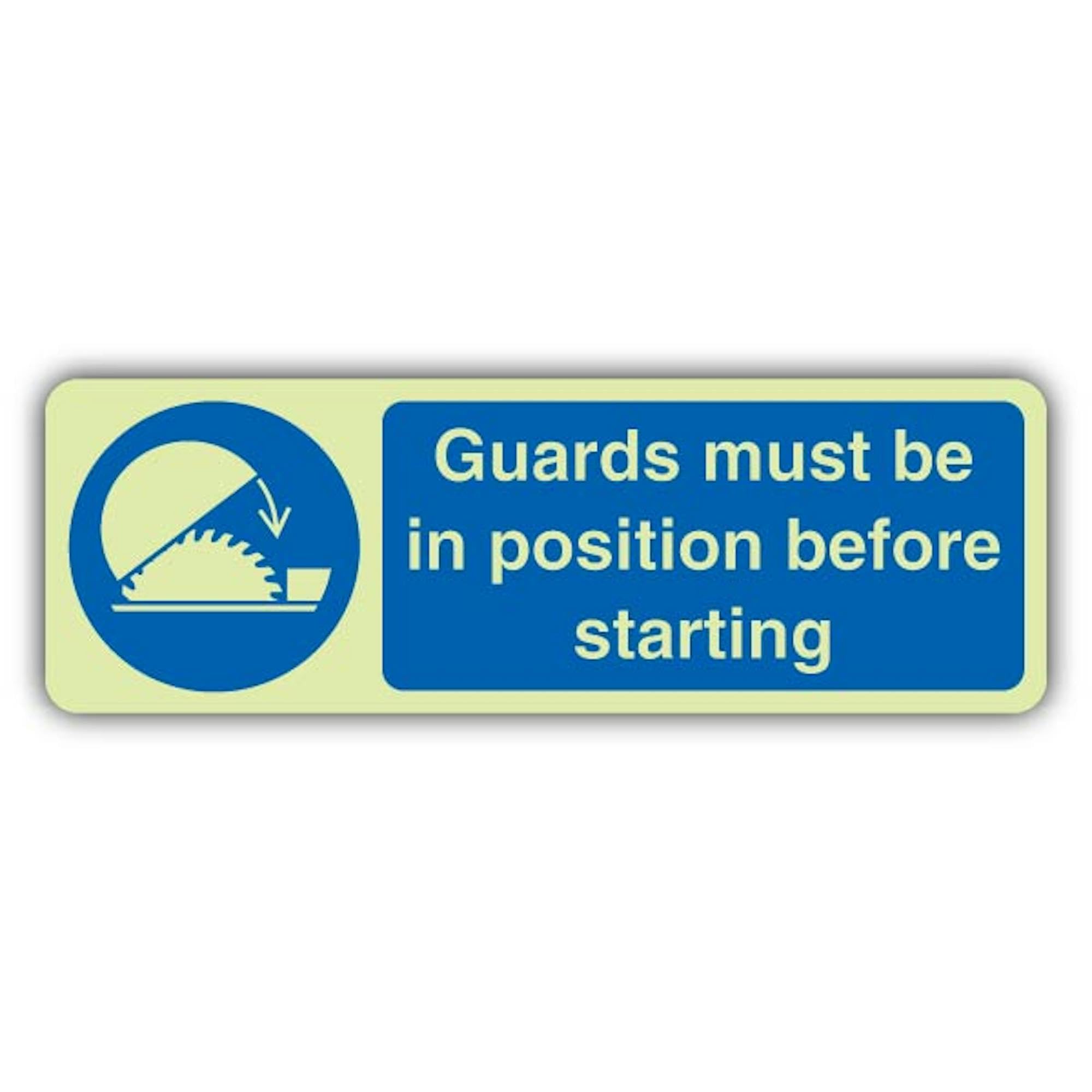 Panneau V Safety Guards Must Be In Position Before Starting - 600 x 200 mm