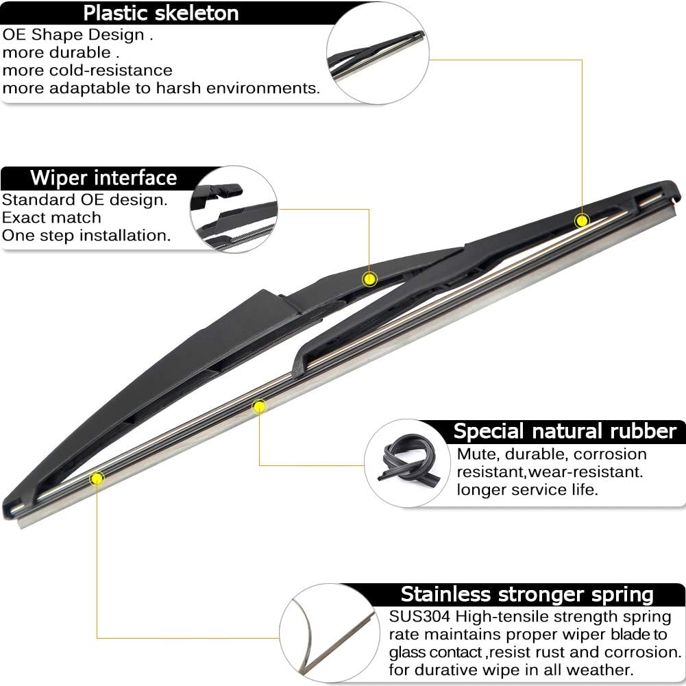 AUTOBOO for Mini Cooper R50 R53 2004 2005 2006 Rear Window Windshield Back Wiper Blade Arm Set- Factory OEM Replacement Accessories Parts 61627129279