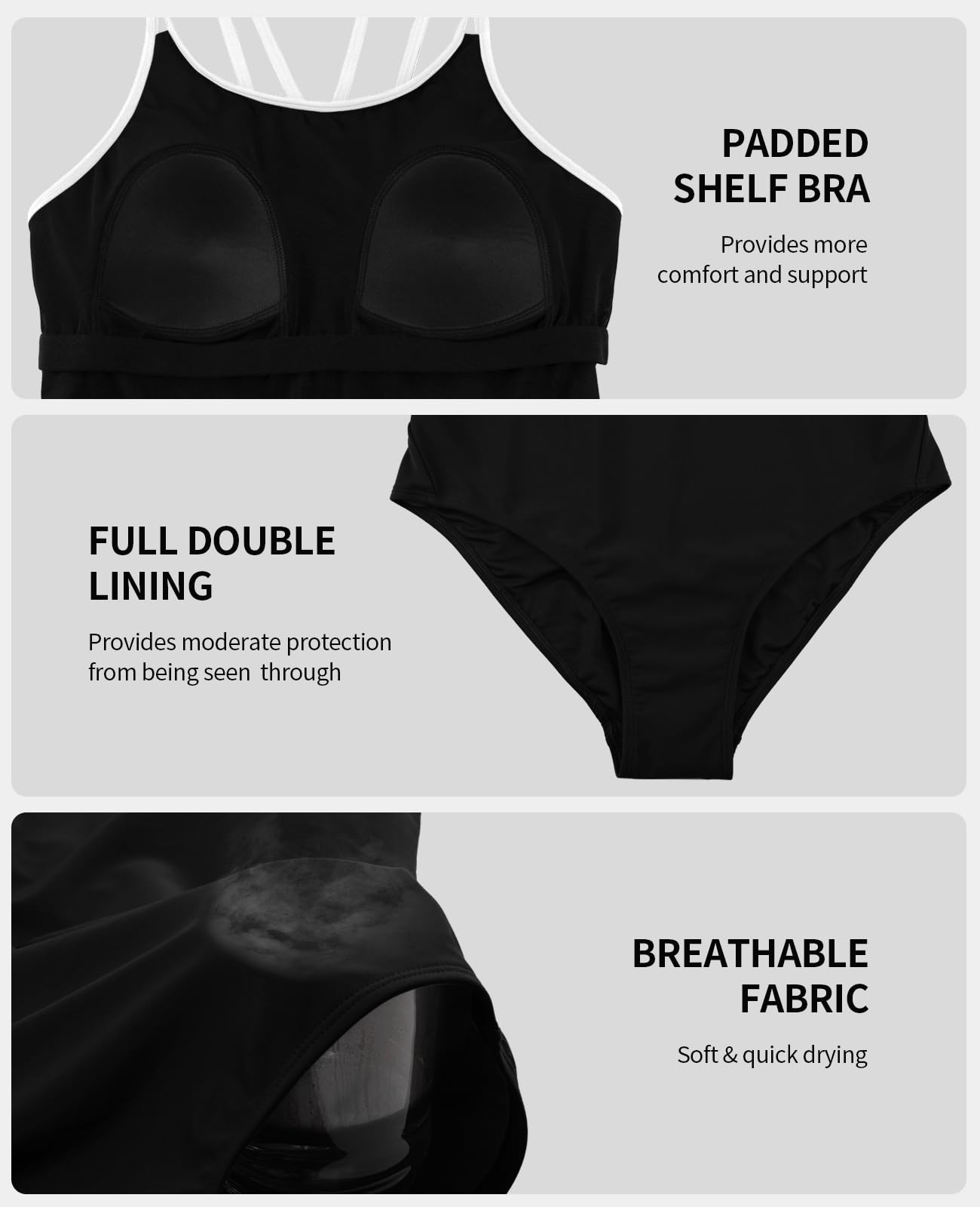 beautyin Women's One Piece Swimsuits Athletic Double Straps Slimming Bathing Suit Sports Swimwear